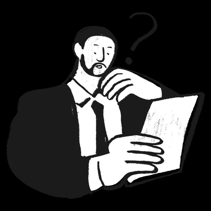 Someone frowning at a document they cannot make sense of